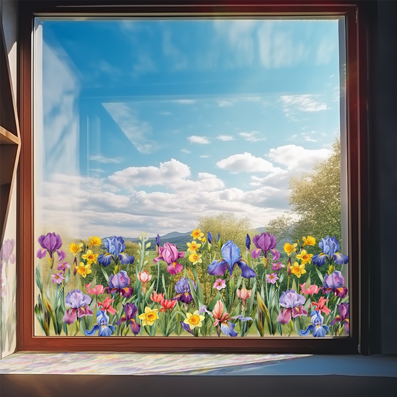カラフルな美しいアイリスの花の壁のステッカー家庭用リビングル - Pvc Panel Background のレビューと価格