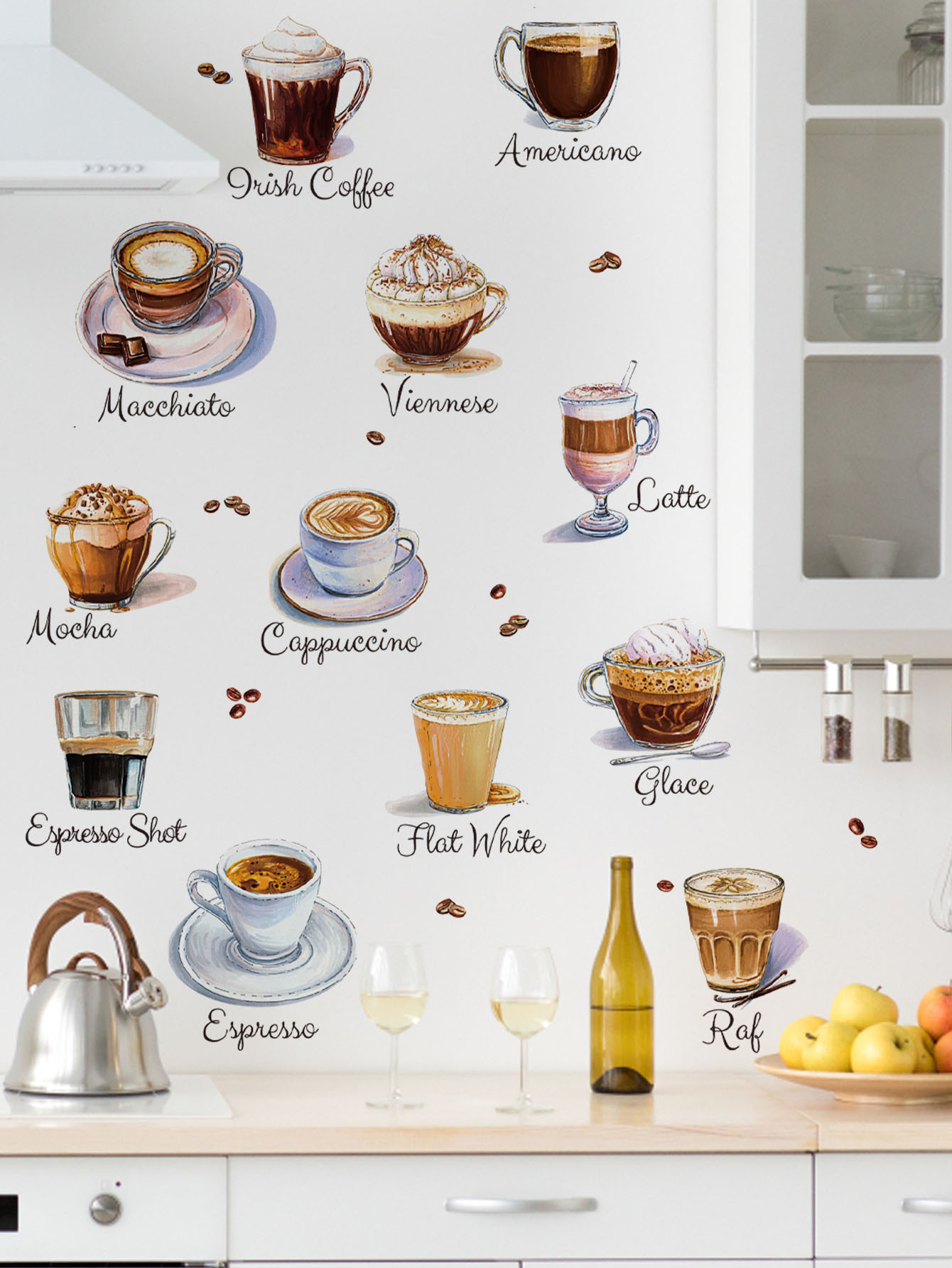コーヒーカップウォールステッカー 自己粘着式 カフェキッチン - Pvc Panel Background のレビューと価格
