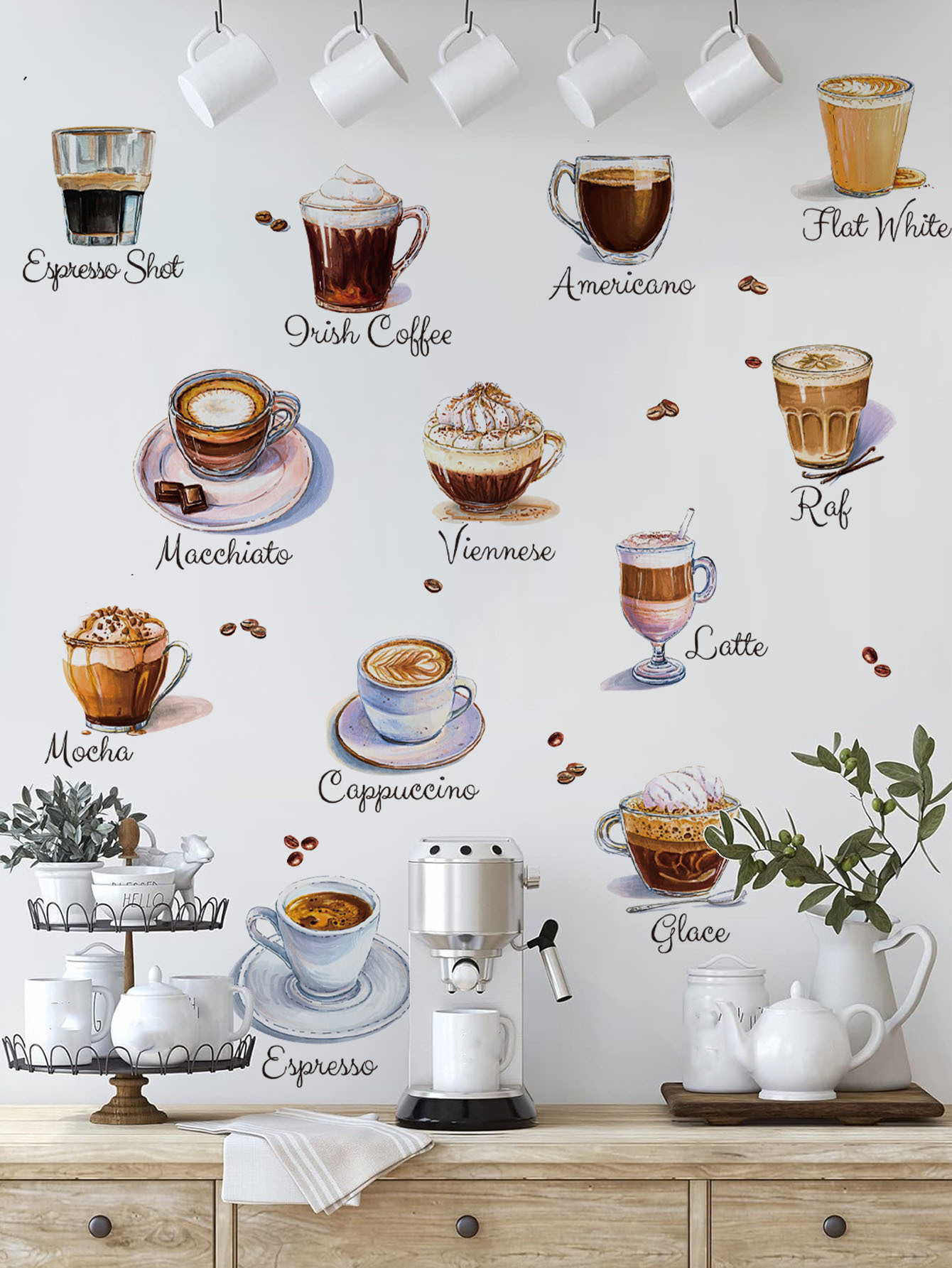 コーヒーカップウォールステッカー 自己粘着式 カフェキッチン - Pvc Panel Background のレビューと価格